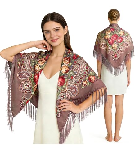 KINGREE Tassel Scarf, Large Square Shawl, Women's Traditional